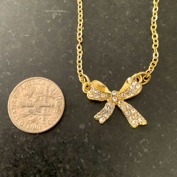 Holly Bow Pendant Necklace – Gold Tone CZ Sparkle for Teens & Tweens - Picture 8 of 10